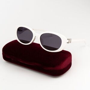 NEW Gucci GG1684SA 006 White Grey Unisex Oval Sunglasses GG 1684SA